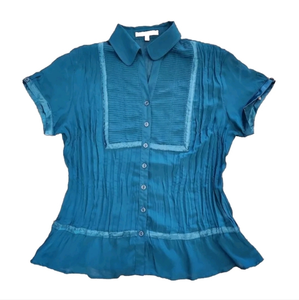 NWT NY Collection SS button-down blouse w/ tank top Size L Color turquoise